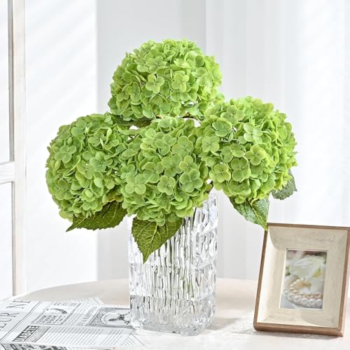 Image of CURATED CART Hydrangea Artificial Flowers with Stem, 1 Stick for Home Decor, Party, Living, Office Table, Realistic Look, Fake Flowers, 12 Inch, Green