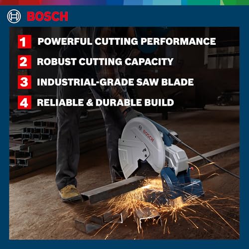 Image of Bosch GCO 14-24 Heavy Duty Corded Electric Metal Cut Off Saw (14 inch Chop Saw), 2,400W, 355 mm Cutting Dia., 3,800 rpm, 17 kg + 1 Bosch cutting disc, Expert for Metal, 355 x 25.4 mm, 1 Year Warranty