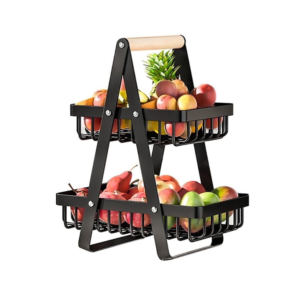Fzl02068lm One Color Fruit Bowl 2-Tier Fruit Basket Bread Vegetable Rack, Detachable Holder For Vegetables Versatile