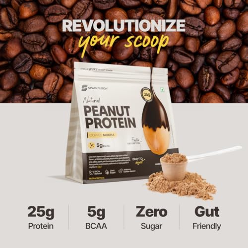 Image of SparkFusion Natural Peanut Protein Isolate - Flavor - 25g Protein, 5g BCAA, Zero Sugar, Gut-Friendly, Vegan, Lab-Tested, No Artificial Additives (1 kg (Pack of 1), Coffee
Mocha)