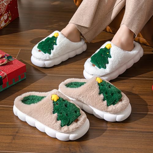 Christmas Slippers, Xmas Tree House Slippers for Women and Man, Fluffy Winter Cartoon Home Slippers with Memory Foam, Kawaii Fuzzy Cute Bedroom Slippers Indoor Outdoor, Cozy and Warm2