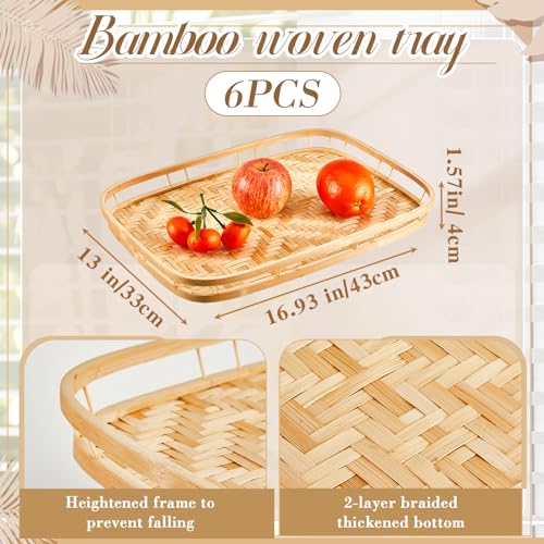 Filltouch WEN-FILLTOUCH-312 6 Pcs Bamboo Wicker Serving Trays 16.93 X 13 X 1.57 Inch Hand Woven Lap Trays thumb #1