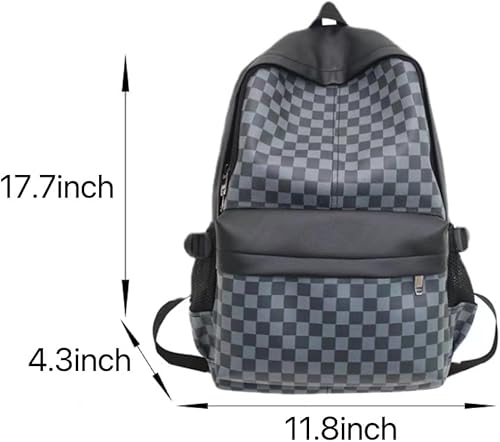 Miniatura 7 de Mochila estética a cuadros para mujeres y hombres, estilo vintage, de piel sintética, Y2K, mochila para laptop, a cuadros, Alt Emo casual, Negro -,