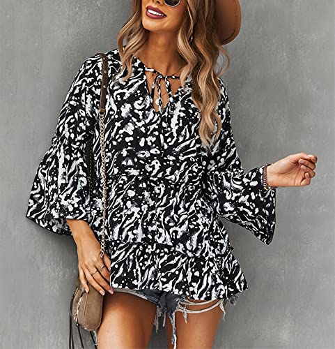 BDCUYAHSKL Herfst en winter mode dames V-hals print lange mouwen trui casual chiffon shirt hals stropdas T-shirt losse… - Image 6