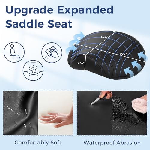Image of ANWBROAD Saddle Stool with Wheels Ergonomic Swivel Adjustable Rolling Stool with PU Leather Thick Wide Saddle Seat Padding Comfortable Rolling Saddle Chair for Salon Massage Clinic Black UWSS001B