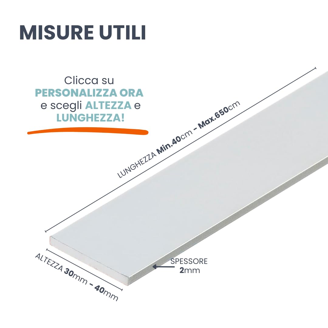 TENDAGGIMANIA Profilés en Aluminium blanc plein plat – Longueur 650CM– Hauteur 4CM– Épaisseur 2MM- Barre Aluminium Poids pour rideaux à panneaux et Store Bateau