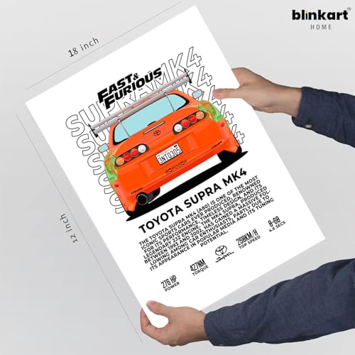 Image of BLINKART Toyota Supra MK4Car Posters Sticker Gift Items for Boys Room Wall Decor || Comes with Double-Sided Tape|| Decoration Bedroom Living Room Office Studio Decor | 12x18 In (A3) - CAR-277