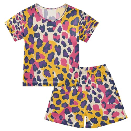 senya Short Sleeve Pajamas Sets Summer Cotton Sleepwear Pink Yellow Purple Leopard Print