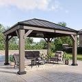 Aoxun 10' x 12' Outdoor Wood Gazebo, Hardtop Gazebo Permanent Wooden Pavilion with Galvanized Steel Roof, for Patio, Garden, Deck, Cedar Wood