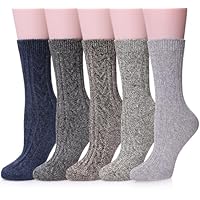 MQELONG Womens 5 Pairs Soft Thick Comfort Casual Cotton Warm Wool Crew Winter Socks (5 Pack Solid color B)