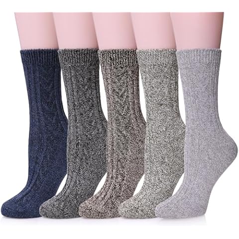 MQELONG Womens 5 Pairs Soft Thick Comfort Casual Cotton Warm Wool Crew Winter Socks (5 Pack Solid color B) Cover