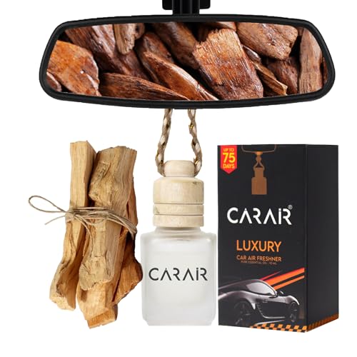 Image of Sandalwood Car Air Freshener | Hanging Car Perfume with Essential Oils | Long-Lasting Aroma in Glass Bottle with Wooden Diffuser Lid | 10ml Hanging Car Scent (Pack of 1)