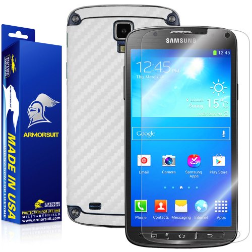 Armorsuit MilitaryShield White Carbon Fiber Skin Wrap Film + HD Clear Screen Protector for Samsung Galaxy S4 Active - Anti-Bubble Film
