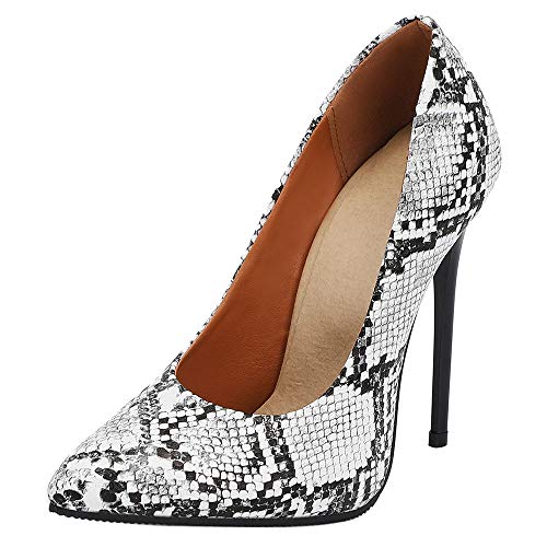 ZSQBQ Women High Heel Shoes Pointed Toe Snakeskin Print Slip On Wedding Evening Dress Stiletto Pumps