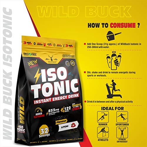 Image of WILD BUCK Isotonic Instant Energy Drink Formula,Workout Electrolyte Energy Drink With Anabolic Stack 2:1:1 Bcaa,Dextrose Monohydrate & L-Glutamine|833Mg Electrolytes [32 Servings,Litchi Flavor]