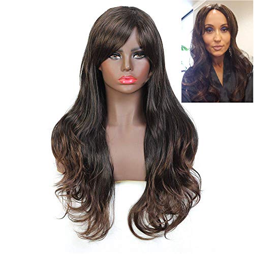 Long Layered Wigs for Women Brown Natural Body Wave Dark Mixed Brown High Density Curly Hair Wig Heat Resistant Costume Cosplay Wigs (dark mixed brown)