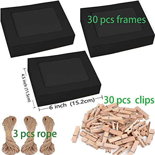 Perfect 4U 30 Pcs Diy Paper Photo Frames 4X6 Picture Frame With Wooden Clips And String Hanging Cardboard Photo Frame 10X15 Cm Set For Home Wall Décor #TOP2
