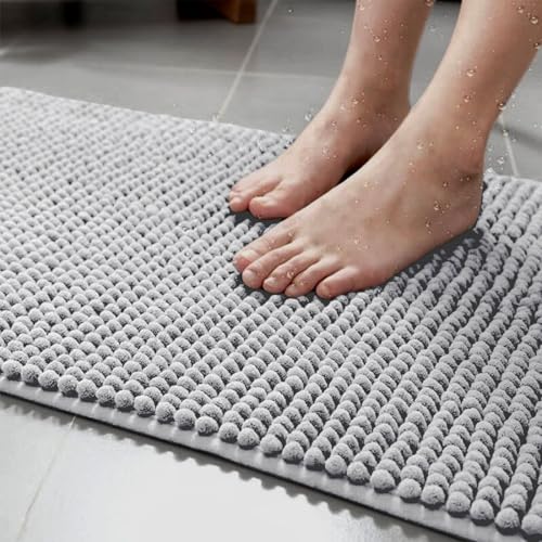 flintronic Non-Slip Bath Mat, 40 x 60 cm Chenille Bath Mat, Soft and Comfortable Bathroom Mat, Super Absorbent Fluffy Bath Mats for Bathroom, Machine, Washable Quick Dry-Silver Gray - Image 3