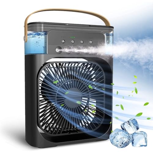 Image of Drumstone (Exclusively 𝟭𝟬+𝟱 Year Warranty) Drumstone (Exclusive Summer With 15 Years Warranty 4-in-1 Portable Air Cooler Fan with 7-Color LED Light, USB Powered, 600ML Water Tank Multicolor