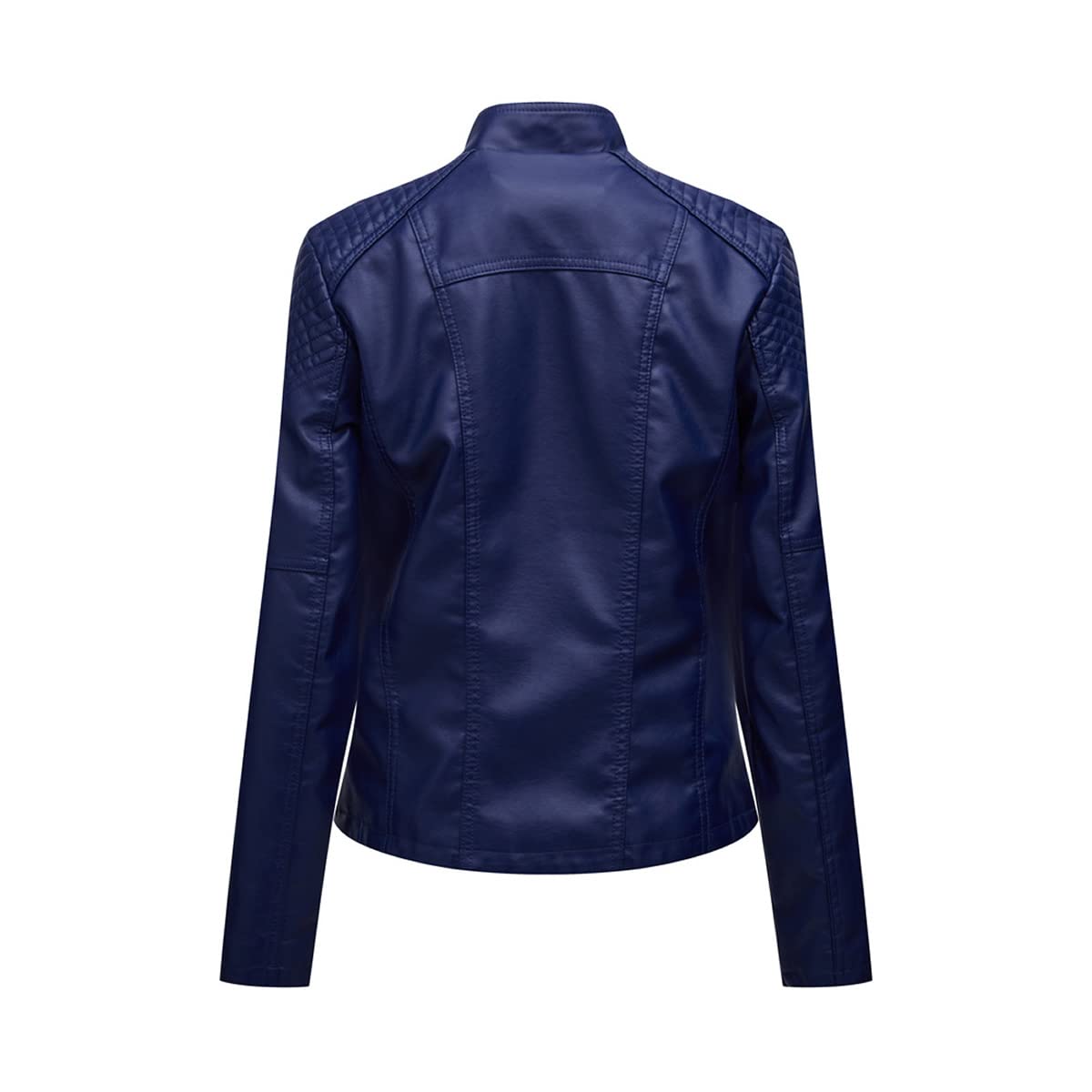 DISSA Damen Kunstleder Kurze Bikerjacke Stehkragen Jacke,EU 36-48