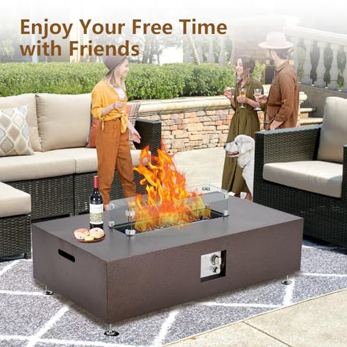 48" Propane Fire Pit Table,50000BTU Fire Table with Wind Guard, Glass Beads & Rain Cover, Sturdy Steel Anti-Rust Finish & CSA Safety Certified Outdoor Firepit for Patio Garden(Bronze)