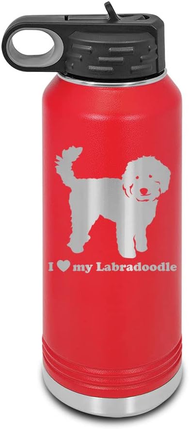 I Love My Labradoodle Laser Engraved Water Bottle Customizable Polar Camel Stainless Steel Many Colors Sizes with Straw - v2 Doodle - 32 oz - Dark Gray