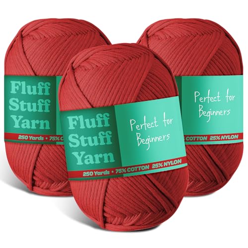 Image of Hearth & Harbor Soft Yarn - Crochet & Knitting Yarn, Beginner Yarn with Easy-to-See Stitches, 3 Pack of 250 Yds Amigurumi Yarn, Cotton-Nylon Blend Tshirt Yarn, Worsted Weight Yarn 4, Burgundy Yarn