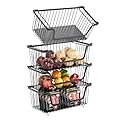 GAOKASE 4 Pcs Stackable Wire Baskets for Pantry Organizers and Storage,Vegetable Fruit Basket for Countertop,Kitchen Storage Metal Baskets,Produce Potato Onion Storage Bin,Black