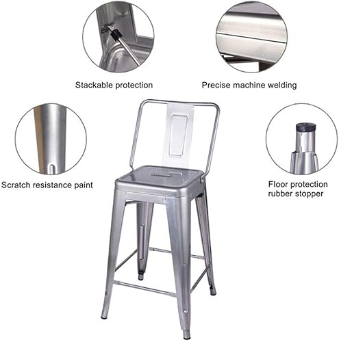 Miniatura 23 de GIA Taburete de metal con respaldo medio de 24 pulgadas de altura de mostrador con asiento de madera oscura, 1 paquete, color negro Negro -,Blanco