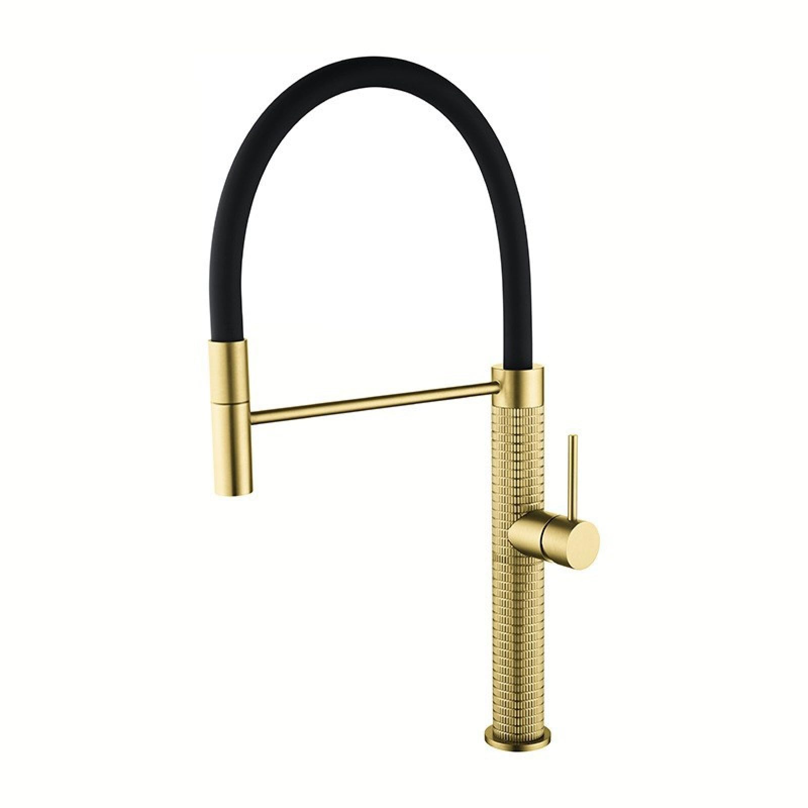 Fanjubei String Gold All-Copper Kitchen Rotatable Hot And Cold Pull-Out Faucets, Brushed Gold