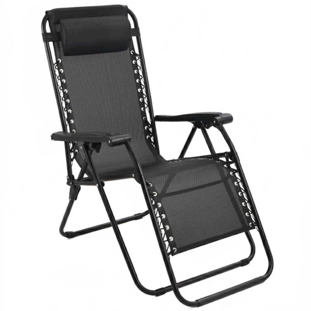 Creaciones Llopis ARW Silla Hamaca Plegable Gravity para Exterior con Cojín, Tumbona Reclinable para Jardín, Piscina, Terraza, Playa, Estructura de Acero, Tejido Transpirable, 158x63x106 cm, Negro