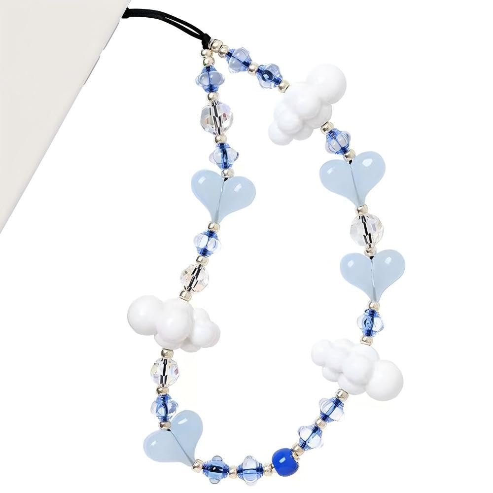 WCCH Beaded Phone Charm Y2K Kawaii Handmade Acrylic Phone Lanyard Wrist Strap for Camera Bag Airpods Keychain Charm Gold and White Pearls — view 32