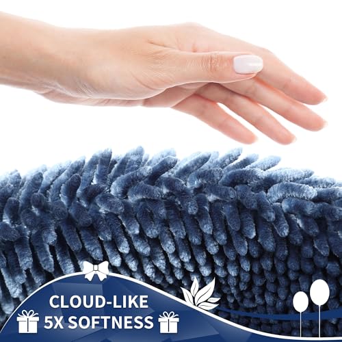 Image of Yimobra Long Bathroom Rug Non Slip 44x24 Inch, Extra Thick Soft Absorbent Chenille Bath Mat, Machine Washable Bath Rugs for Bathroom Floor, Tub and Shower, Home Decor Accessories, Light Blue