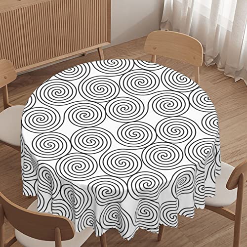 Celtic Pattern Round Tablecloth, 60 Inch, Waterproof Fabric Decorative, Durable Reusable Table Clothes, Wipeable Spill Proof Wrinkle Resistant For Kitchen Dining Dinner Shower Parties, White Black #TOP4