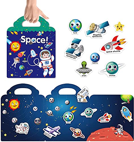 Image of Chocozone 32 Reusable Stickers Book Waterproof Stickers Toys for 2 Years Old Boys & Girls Learning Preschool Educational Book for Kids (Space Astronaut)