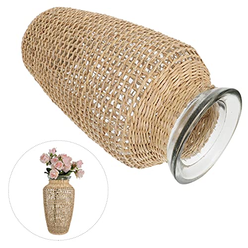 Glass Flower Vase with Rattan Cover Round Flower Bud Vase Decorative Floral Vase Container Farmhouse Flower Bottle for Floral Arrangements Wedding Table Centerpiece Decor - Image 8