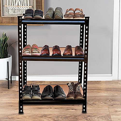 Image of Blue boy 3 Tier- Adjustable Shelving Boltless Storage Unit Utility Display Rack Home and Kitchen Organizer Size :30 inch(H) 24 inch(L) 12 inch(D) -Black Matte Finish