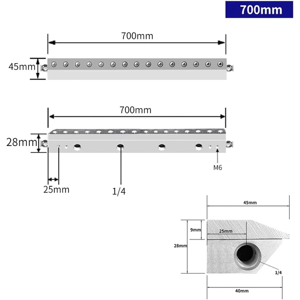 Soffiatore a lama d'aria, in lega di alluminio, con interfaccia filettata da 0,6 cm, spazio di uscita 0,05 mm per rimozione acqua/polvere, uso con compressore d'aria, 500 mm