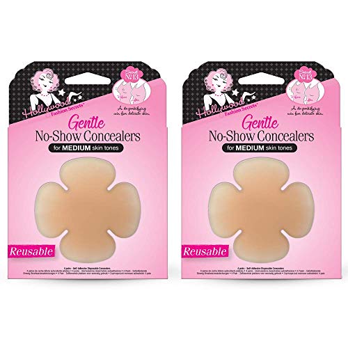 Hollywood Fashion Secrets Gentle No-Show, Hypoallergenic Reusable Concealers Medium Shade, (4 pairs/pack), 1-Pack