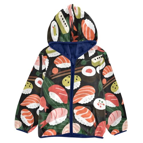 Sushi Pattern with Various Types Toddler Fleece Jacket Girl Boys Hooded Fleece Jacket Coat Warm Outwear Zip-up 3-10T