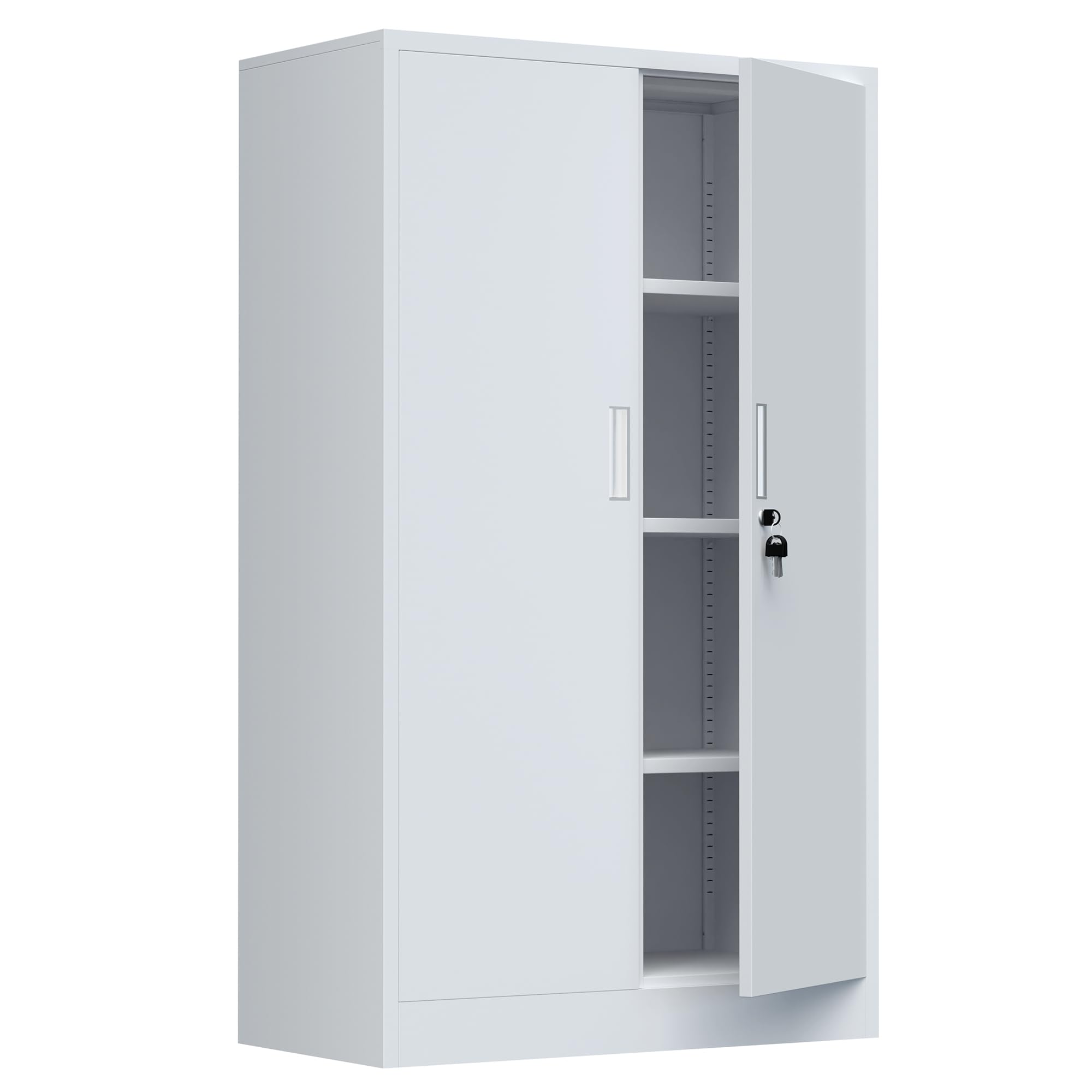 iJINGUR Armoire de Rangement en Métal avec 3 Étagères Réglables en Hauteur, Armoire de Bureau Métallique Verrouillable pour Bureau, Salon, Garage (Blanc)