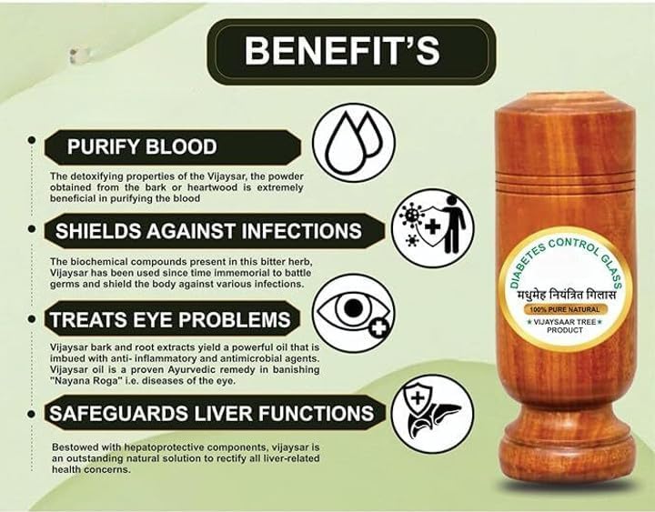 Image of Wooden Vijaysar Tumbler Glass Brown | Vijaysar Wood Glass Ayurvedic Herbal Wood Glass Tumbler | Control Diabetes and Sugar (Pack of 1)