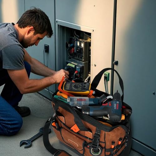 WELKINLAND 22-Pockets Hard Bottom Tool Bag, 14-Inch Waxed Canvas Tools Bag, 25L Heavy Duty Electrician Bags, HVAC Service Bags, Mechanic, Technician Tool Bag