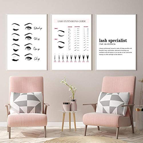 Preisvergleich Produktbild Wimpernspezialist Geschenk Wimpernverlängerung Techniker Leitfaden Poster Wimpern Make-up Wandkunst Leinwand Malerei Druck Schönheitssalon Dekor 45X60Cmx3 Ungerahmt