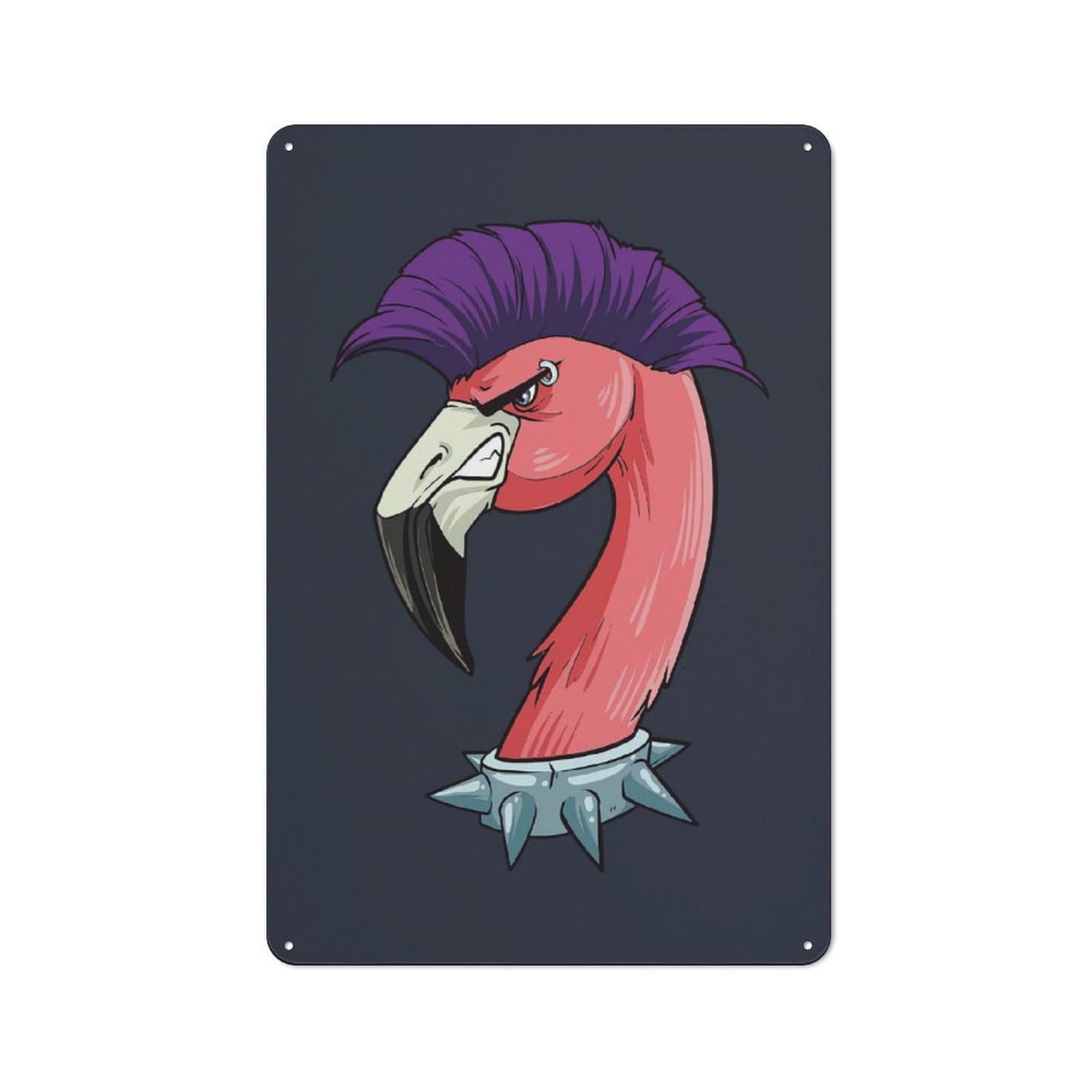 Junmoney Style-9 Smart Office Metal Sign 30X20cm Featuring Punk Flamingo, Study Room Decor For Workspace, Cafe, Shop Or Desk Area