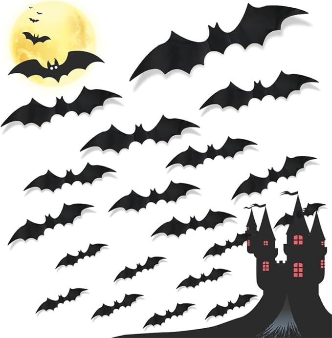 Murciélagos 3D pared Halloween 120 piezas PVC impermeable doble cara pegatinas decoracion