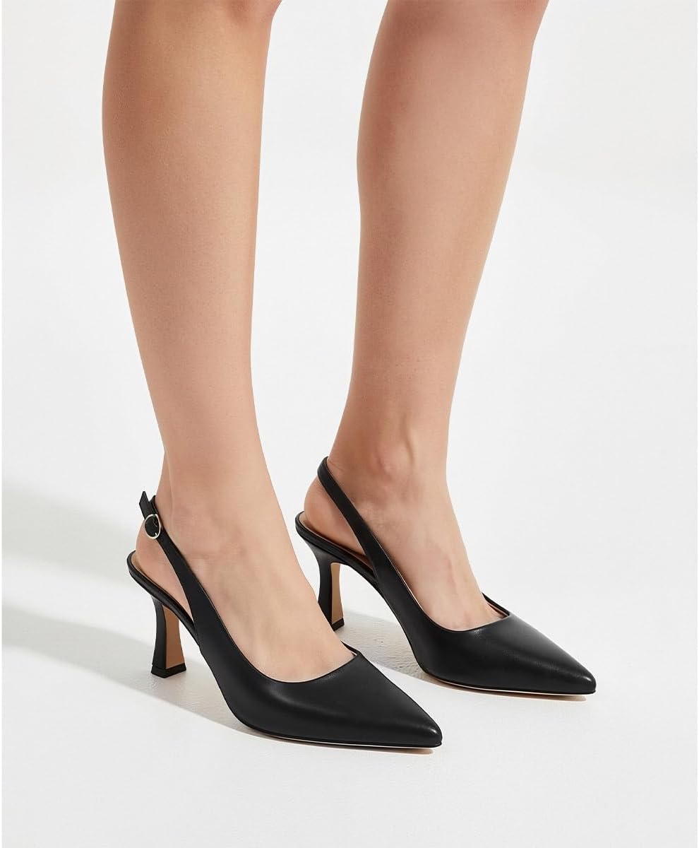 Women's Classic Slingback Pumps | 2.95 Inch Pointed Toe Kitten Stiletto Heels, Spring Summer Colorful PU Sling Back Dress Shoes - Image 6