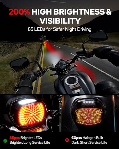 Image of Benlari LED Tail Rear Light, Turn Signal Brake License Plate Lights with Chrome Bracket Fit for Harley Davidson Touring Road Glide Street Glide Electra Glide Road King Heritage Dyna Sportster (Chrome)