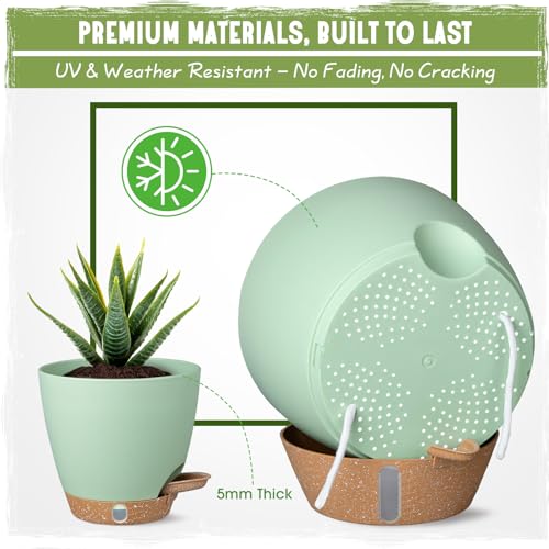 Self-Watering Pots for Indoor Plants 4 Pack, 6/8/10/12 Inch Outdoor Planters with Water Level Indicator&Deep Reservoir, Decorative Flower Pots for Indoor Plants,Home Decor (Green, 12+10+8+6 inch) - Image 6