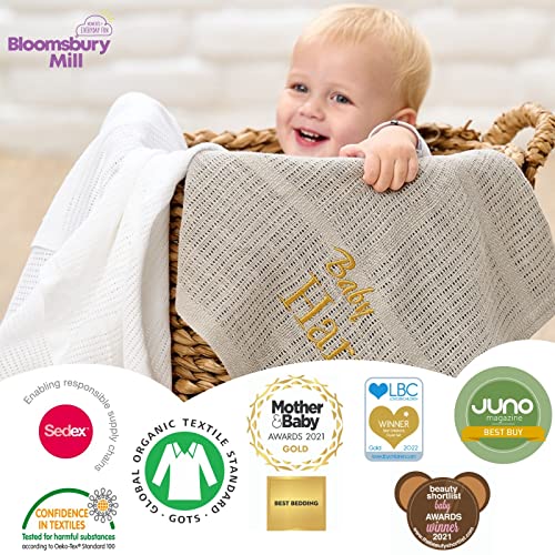 Bloomsbury Mill – Doppelpack – 100% Reine Bio-Baumwolle – Besonders Weiche Babydecke/Kuscheldecke – 75cm x 95cm - Kinderwagen/Reisekorb/Tragekorb - Grau